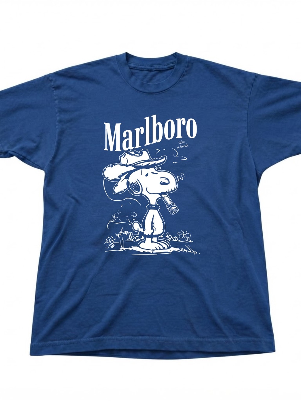Marlboro Snoopy Cowboy Graphic Blue Cotton Gildan T-shirt
